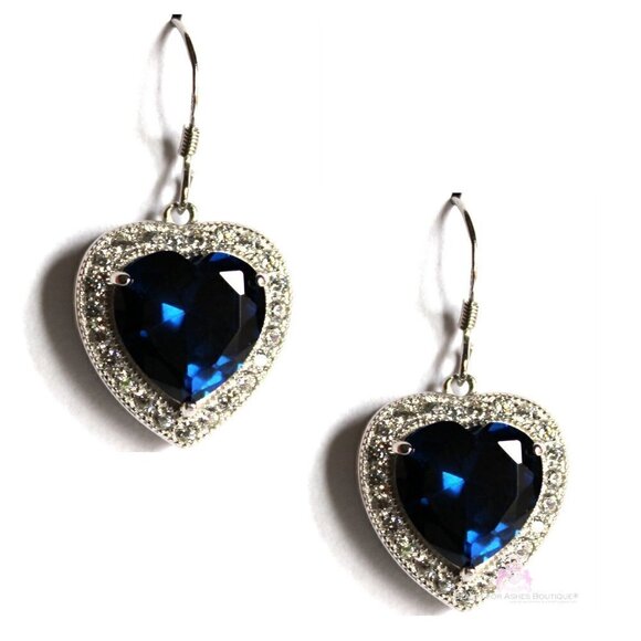 BFA Heart for Jerusalem™ Sapphire Blue Cz 925 Sterling Silver Dangle Earrings - Picture 2 of 3